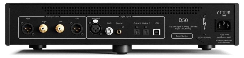 Hegel D50 DAC Back Panel and Inputs And Outputs