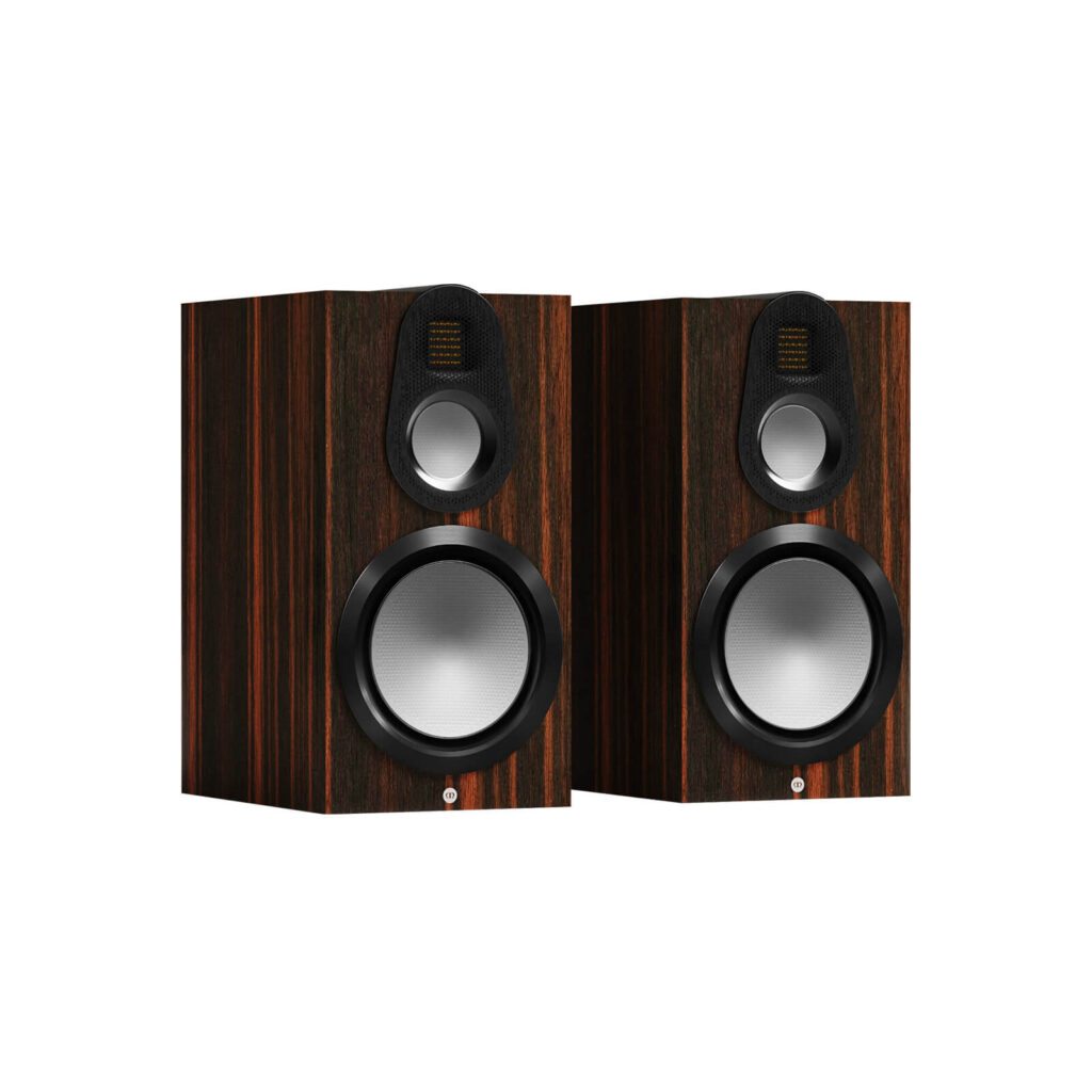 Monitor Audio Gold 100 6G bookshelf speaker front view with white background