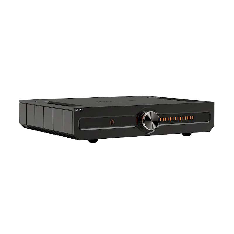 Front panel of Roksan Caspian 4G amplifier with OLED display and multi-function control dial