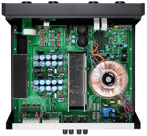 Top View of Moonriver 404 Reference internal circuitry, power supplies, DAC and amplifier chips. 