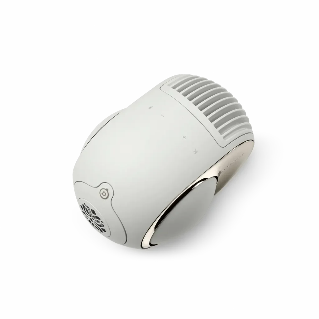 Devialet Phantom Ultimate top view with white finish showcasing the grilles