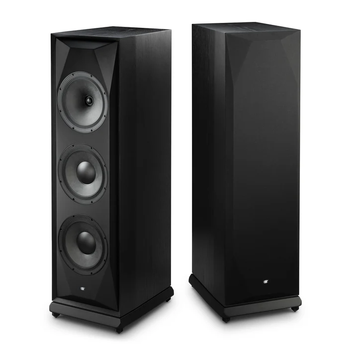 MoFi SourcePoint V10 Master Edition loudspeakers with and without magnetic grilles in black finish