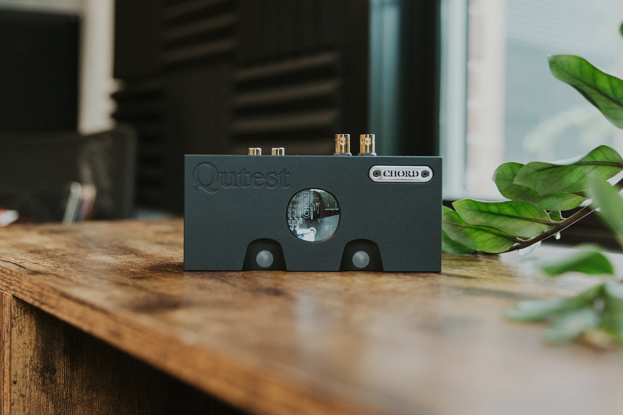 Close-up view of high-end DAC front panel and controls