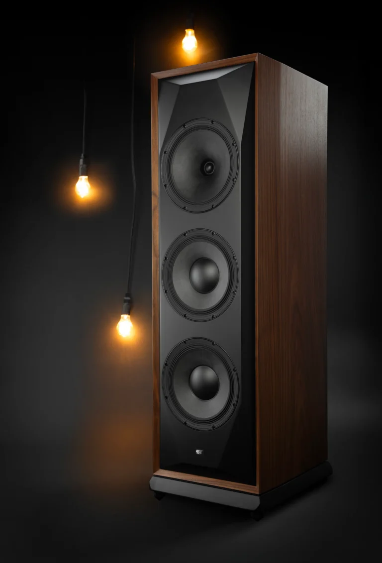 MoFi SourcePoint V10 Master Edition loudspeaker showcased under lights